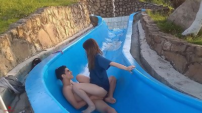 My ditzy stepsister gets stuck on the pool slide and I take the opportunity to bang her wildly.